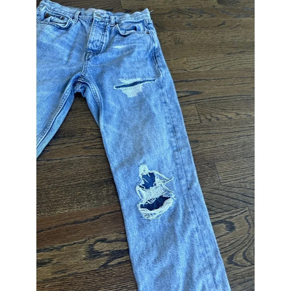 Topshop Women’s Distressed Straight Leg Editor Button Fly Jeans Size 26 L0568 - Picture 4 of 13